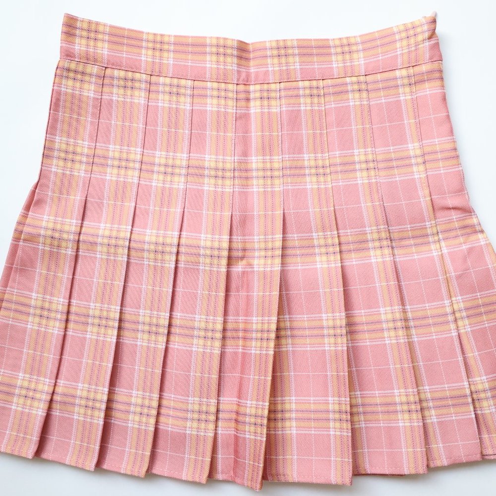 Pink Plaid Pleated Miniskirt SIZE SMALL